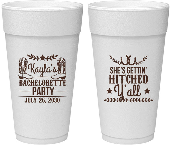 Personalized Bachelorette 24 oz Foam Cups - Getting Hitched Yall | 60047