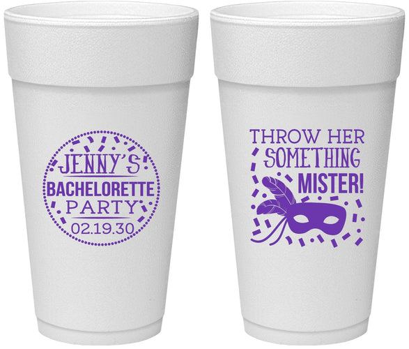 Personalized Bachelorette 24 oz Foam Cups - Mardi Gras | 60055