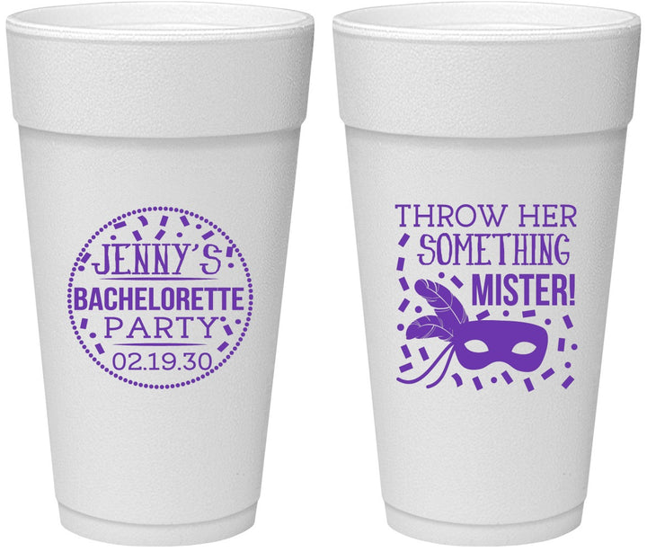 Personalized Bachelorette 24 oz Foam Cups - Mardi Gras | 60055