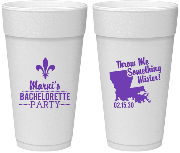 Personalized Bachelorette 24 oz Foam Cups - Mardi Gras | 60056