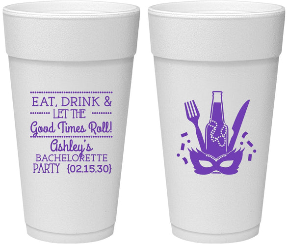 Personalized Bachelorette 24 oz Foam Cups - Mardi Gras | 60057
