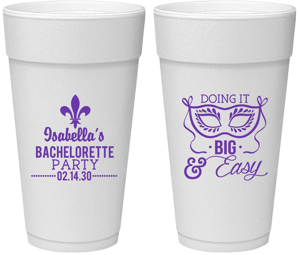 Personalized Bachelorette 24 oz Foam Cups - Mardi Gras | 60059