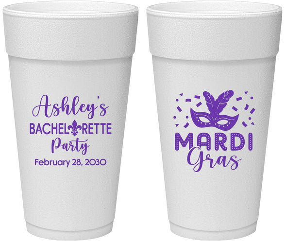 Personalized Bachelorette 24 oz Foam Cups - Mardi Gras | 60060