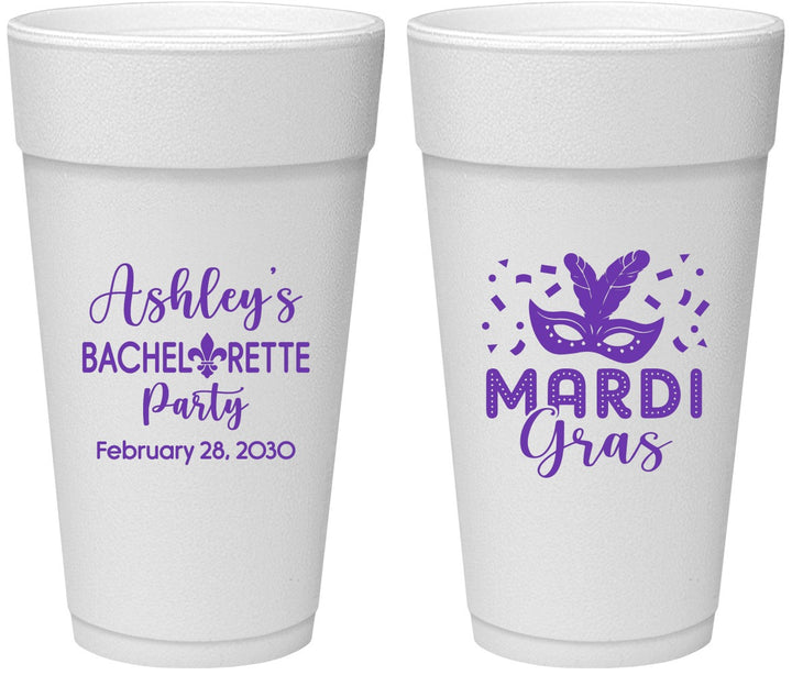 Personalized Bachelorette 24 oz Foam Cups - Mardi Gras | 60060