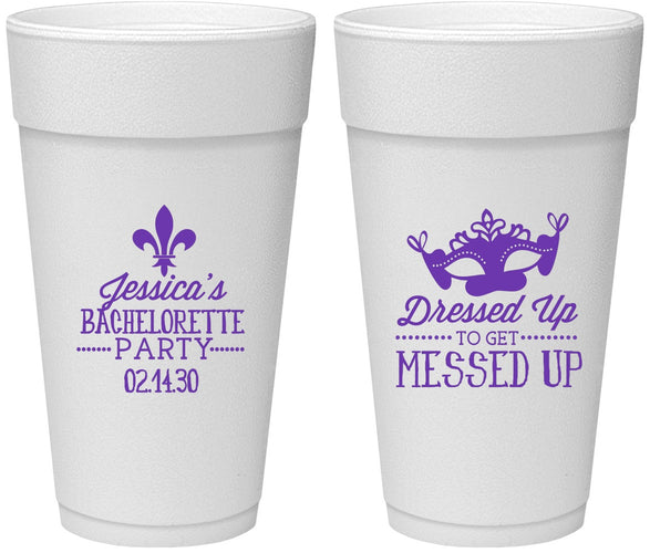 Personalized Bachelorette 24 oz Foam Cups - Mardi Gras | 60061