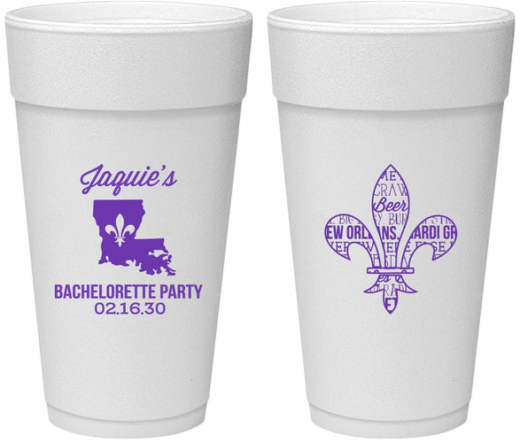 Personalized Bachelorette 24 oz Foam Cups - Mardi Gras | 60062