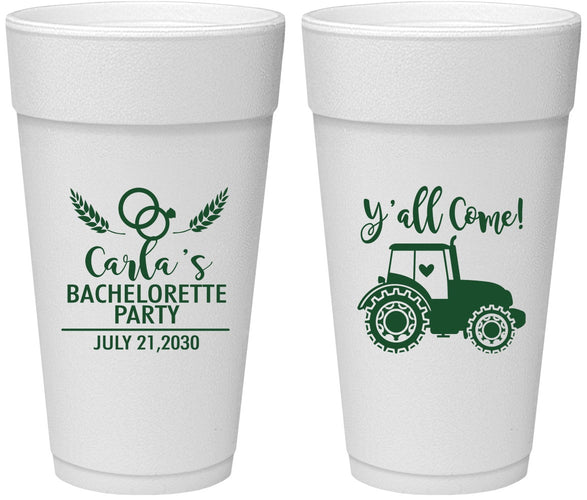 Personalized Bachelorette 24 oz Foam Cups - Tractor Farm | 60070