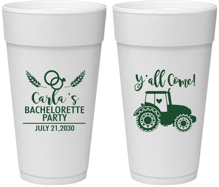 Personalized Bachelorette 24 oz Foam Cups - Tractor Farm | 60070