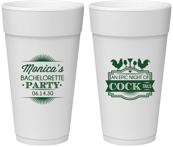 Personalized Bachelorette 24 oz Foam Cups - Epic Night Of Cocktails | 60071