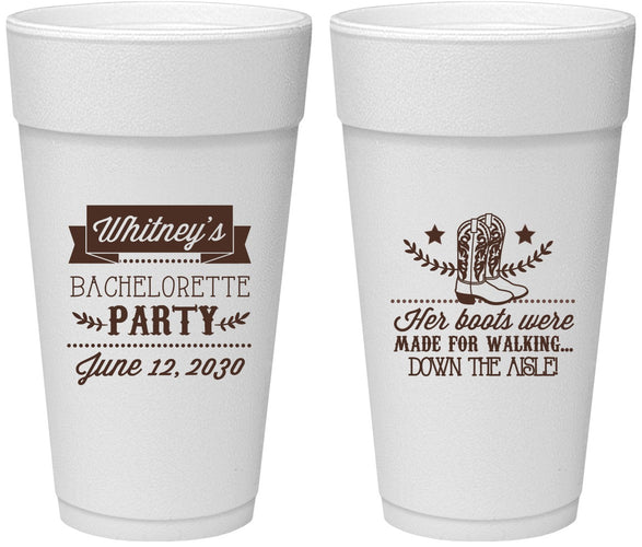 Personalized Bachelorette 24 oz Foam Cups - Cowgirl Boots | 60072