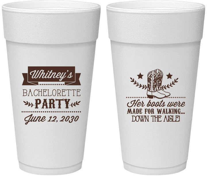Personalized Bachelorette 24 oz Foam Cups - Cowgirl Boots | 60072