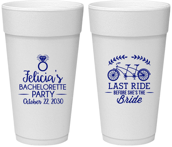 Personalized Bachelorette 24 oz Foam Cups - Last Ride Before Bride | 60073