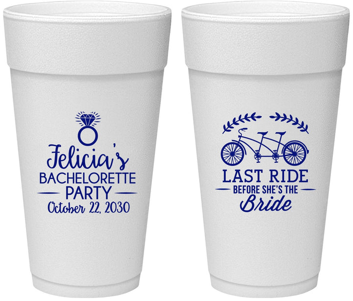 Personalized Bachelorette 24 oz Foam Cups - Last Ride Before Bride | 60073