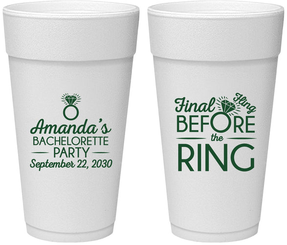 Personalized Bachelorette 24 oz Foam Cups - Final Fling Before The Ring | 60074