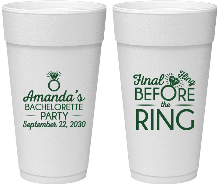 Personalized Bachelorette 24 oz Foam Cups - Final Fling Before The Ring | 60074