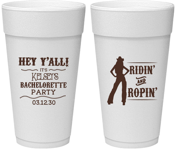 Personalized Bachelorette 24 oz Foam Cups - Ridin And Ropin | 60078