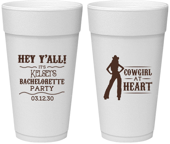 Personalized Bachelorette 24 oz Foam Cups - Cowgirl At Heart | 60079