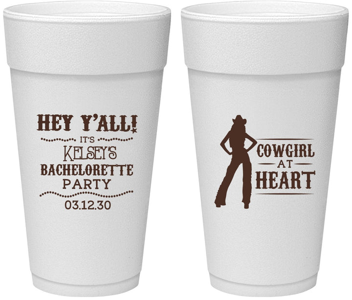 Personalized Bachelorette 24 oz Foam Cups - Cowgirl At Heart | 60079