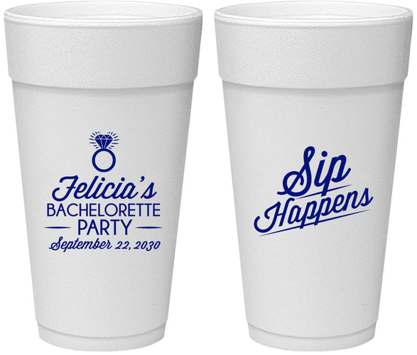 Personalized Bachelorette 24 oz Foam Cups - Sip Happens | 60081