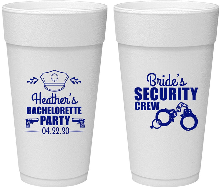 Personalized Bachelorette 24 oz Foam Cups - Police Security Crew | 60091