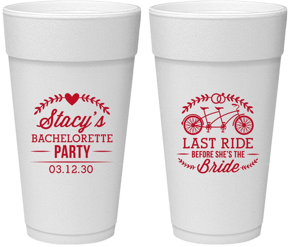 Personalized Bachelorette 24 oz Foam Cups - Last Ride Before Bride | 60093