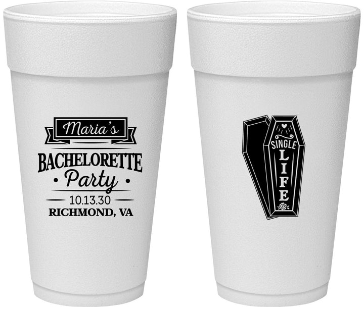 Personalized Bachelorette 24 oz Foam Cups - Rip Single Life | 60095