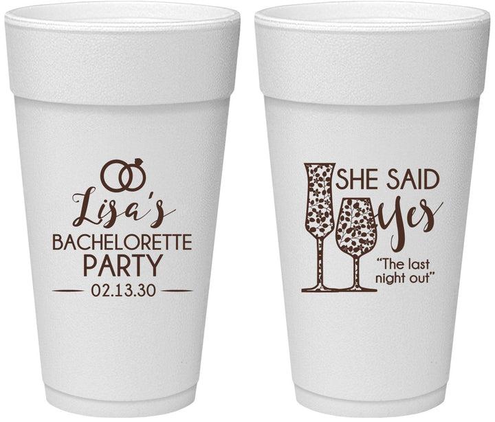 Personalized Bachelorette 24 oz Foam Cups - The Last Night Out | 60097