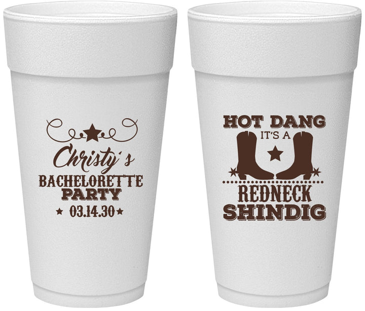 Personalized Bachelorette 24 oz Foam Cups - Redneck Shindig | 60100