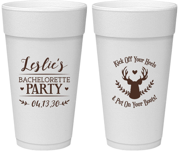 Personalized Bachelorette 24 oz Foam Cups - Deer Heels Boots | 60102