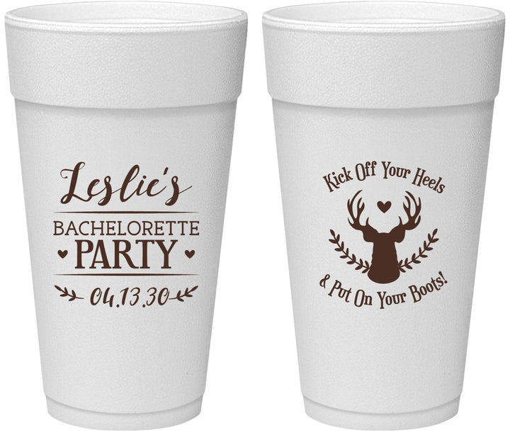 Personalized Bachelorette 24 oz Foam Cups - Deer Heels Boots | 60102