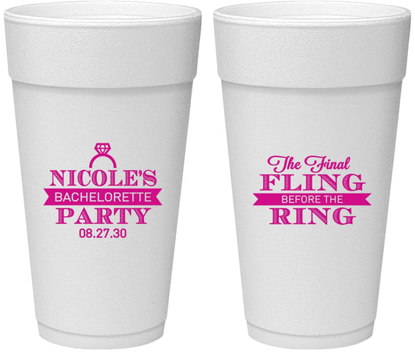 Personalized Bachelorette 24 oz Foam Cups - Final Fling Before The Ring | 60110