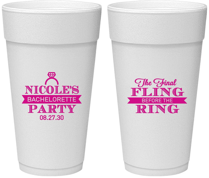 Personalized Bachelorette 24 oz Foam Cups - Final Fling Before The Ring | 60110