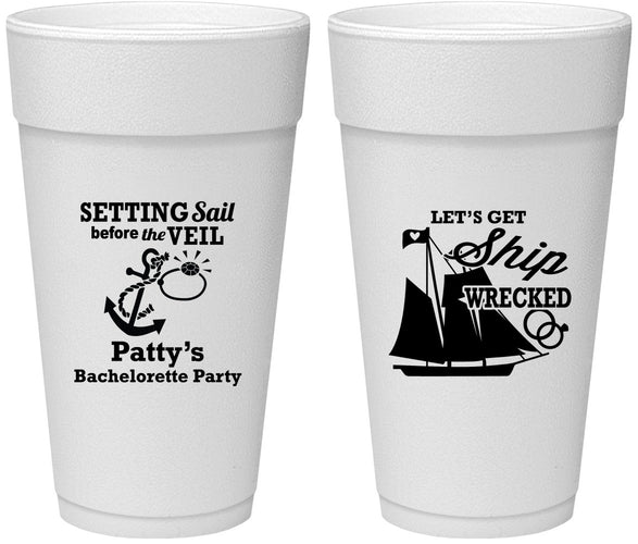 Personalized Bachelorette 24 oz Foam Cups - Setting Sail Before Veil | 60116