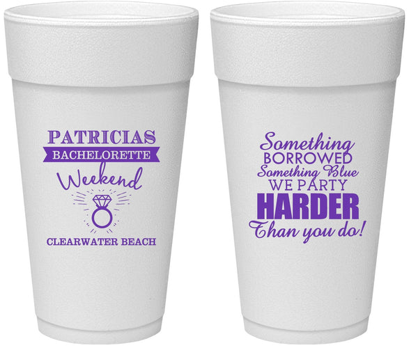 Personalized Bachelorette 24 oz Foam Cups - Something Borrowed | 60130