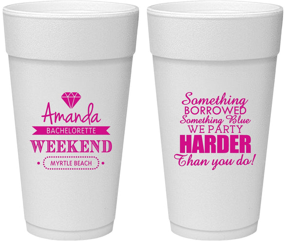 Personalized Bachelorette 24 oz Foam Cups - Something Borrowed | 60131