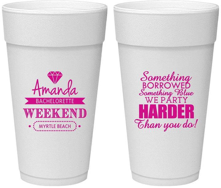 Personalized Bachelorette 24 oz Foam Cups - Something Borrowed | 60131