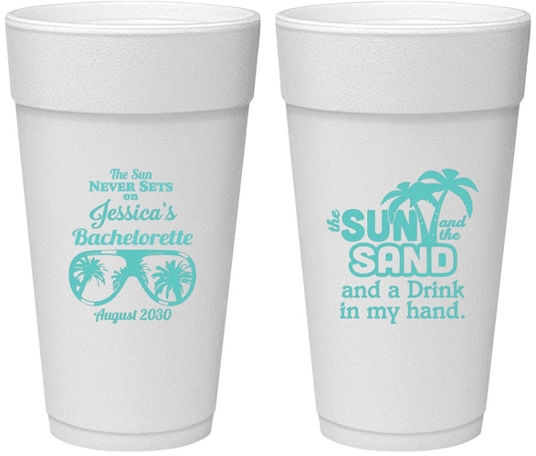 Personalized Bachelorette 24 oz Foam Cups - Sun Sand Drink Hand | 60134