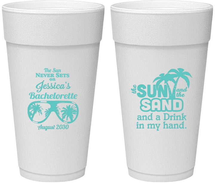 Personalized Bachelorette 24 oz Foam Cups - Sun Sand Drink Hand | 60134