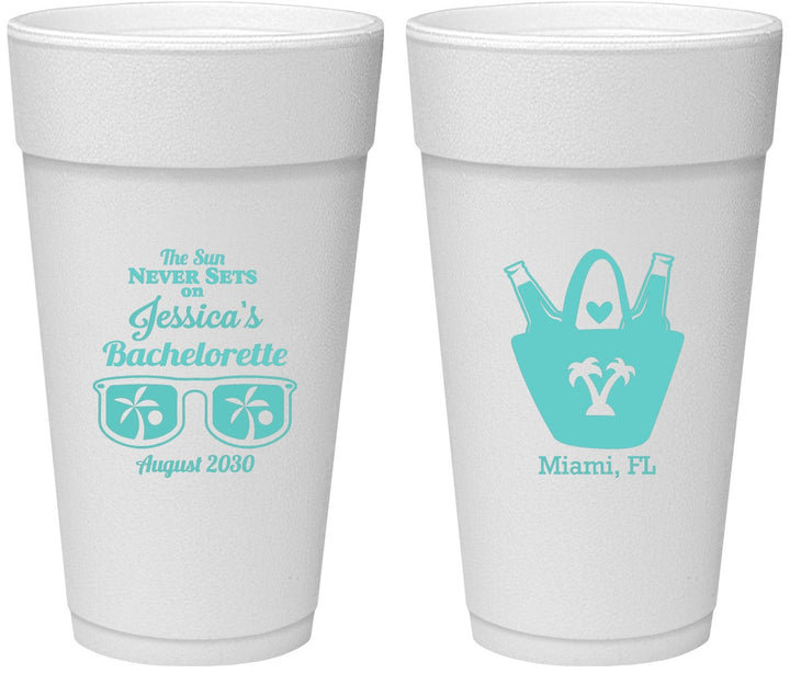 Personalized Bachelorette 24 oz Foam Cups - Beach Sun Never Sets | 60136