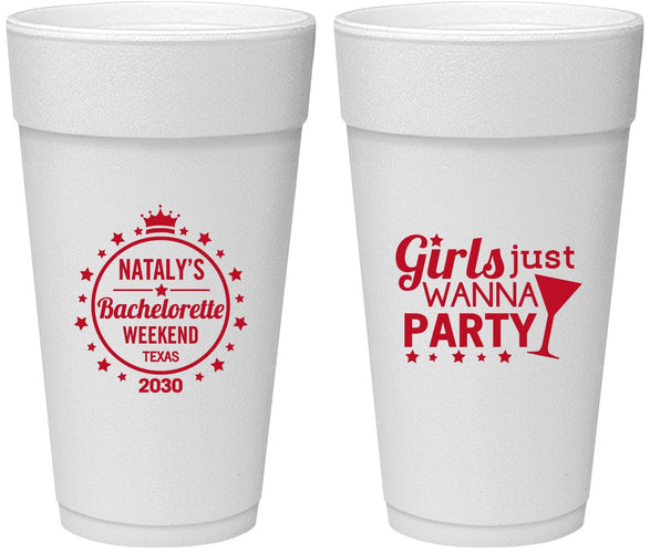 Personalized Bachelorette 24 oz Foam Cups - Girls Just Wanna Party | 60139