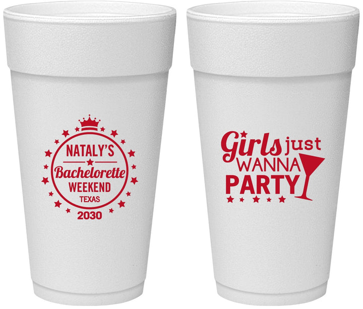 Personalized Bachelorette 24 oz Foam Cups - Girls Just Wanna Party | 60139