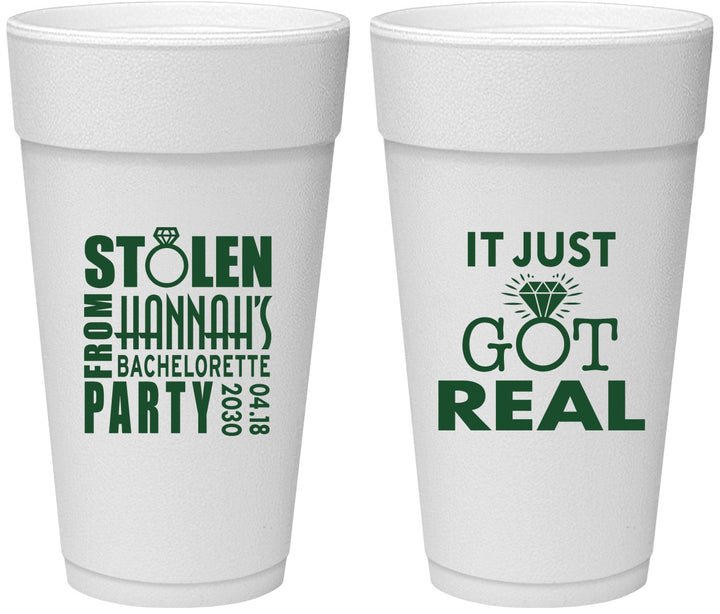 Personalized Bachelorette 24 oz Foam Cups - Just Got Real | 60141