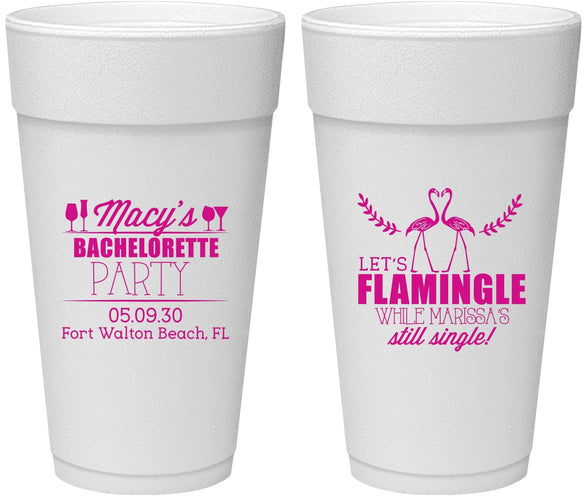 Personalized Bachelorette 24 oz Foam Cups - Lets Flamingle Still Single | 60144