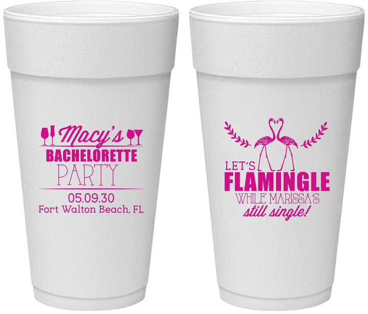 Personalized Bachelorette 24 oz Foam Cups - Lets Flamingle Still Single | 60144