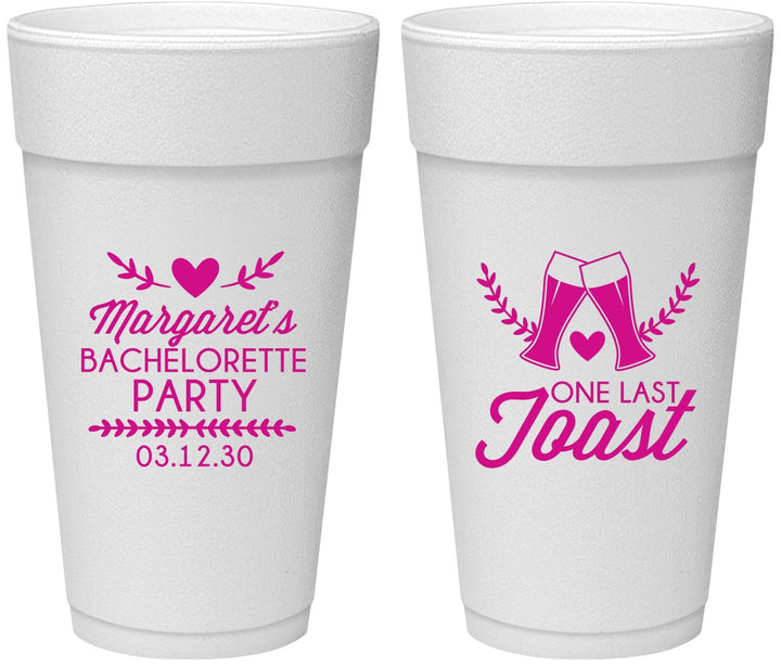 Personalized Bachelorette 24 oz Foam Cups - One Last Toast | 60147