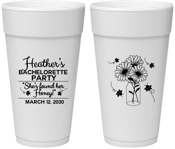 Personalized Bachelorette 24 oz Foam Cups - She Found Her Honey | 60150