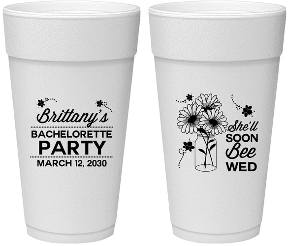 Personalized Bachelorette 24 oz Foam Cups - She Will Soon Bee Wed | 60151