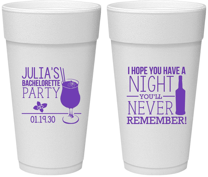 Personalized Bachelorette 24 oz Foam Cups - Night Never Remember | 60160