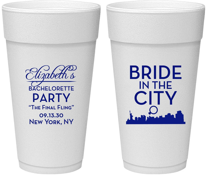 Personalized Bachelorette 24 oz Foam Cups - New York | 60162