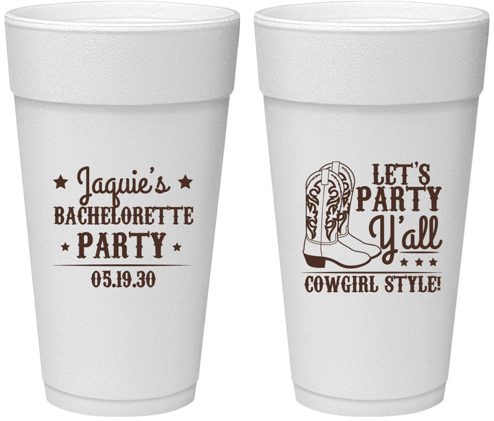 Personalized Bachelorette 24 oz Foam Cups - Cowgirl Boots | 60163
